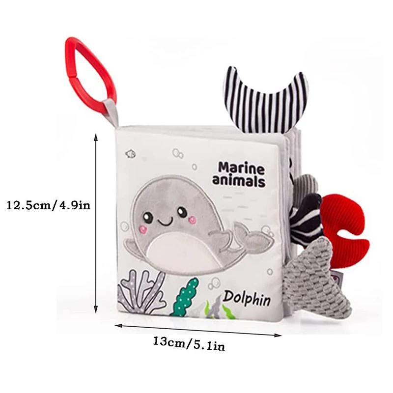 ספרי תינוק רכים עם תחושת מגע 3D, ספר בד בעל ניגודיות גבוהה ללמידה מוקדמת חושית, צעצועים לעגלה לתינוקות ופעוטות בגילאי 0-12 חודשים