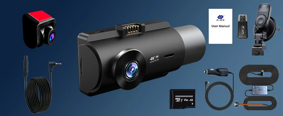 Description Picture 3 of itemE-ACE 3 Channel Dashcam 4k gps wifi 24h parking front and rear auto car dvr dash cam camera mirror Video recorder Black box
