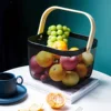 2 Pack Square Metal Mesh Fruit Basket, Portable Metal Picnic Baskets with Wood Handle, Mesh Storage Organizer Basket 3