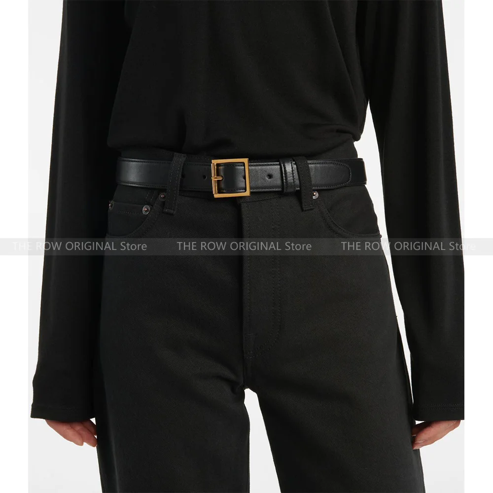 

Europe and the United States minimalist wind head layer calfskin old money wind with metal silver square buckle belt