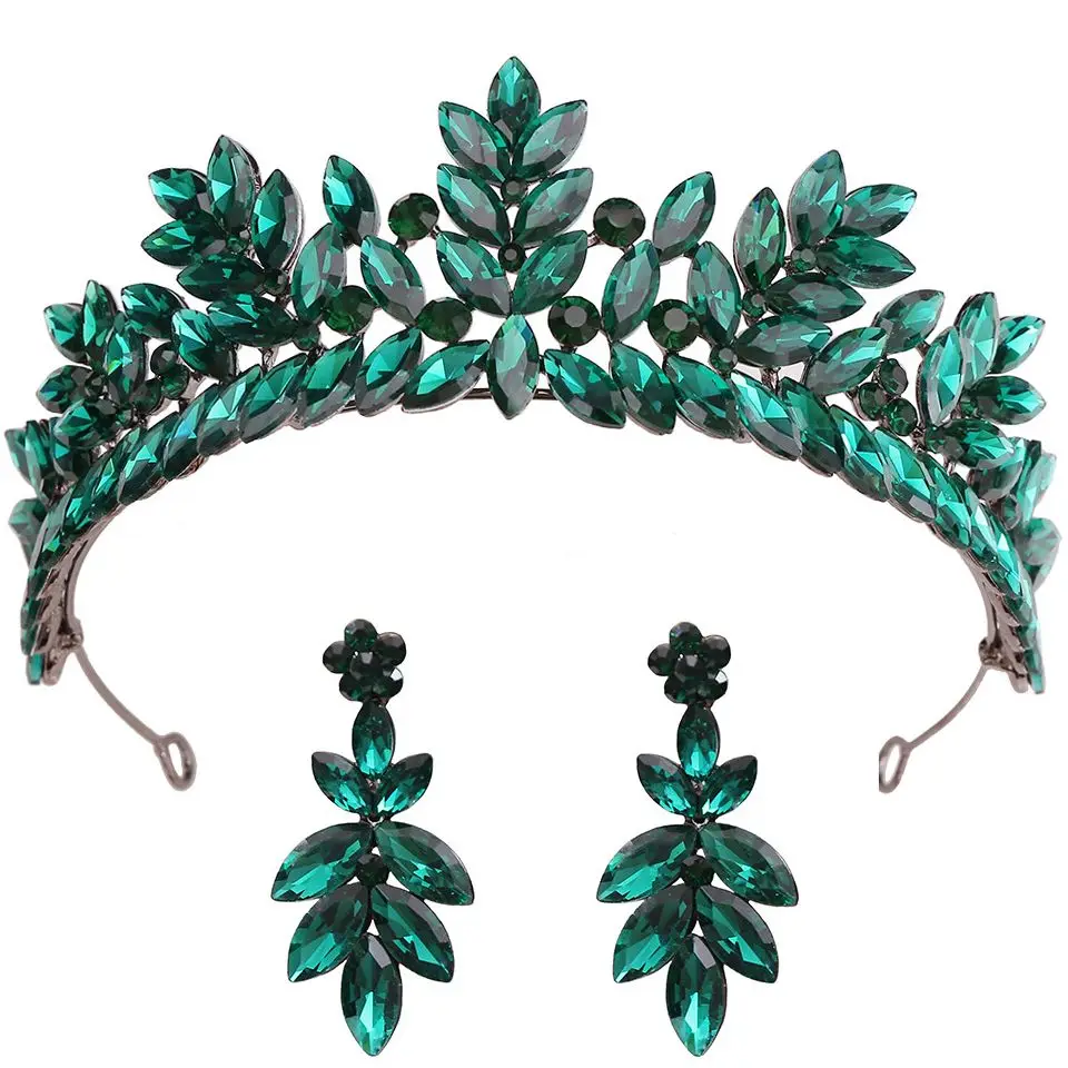 Tiara Barocca In Cristallo Verde Frcolor - Diadema Da Sposa Per Matrimonio E Festa