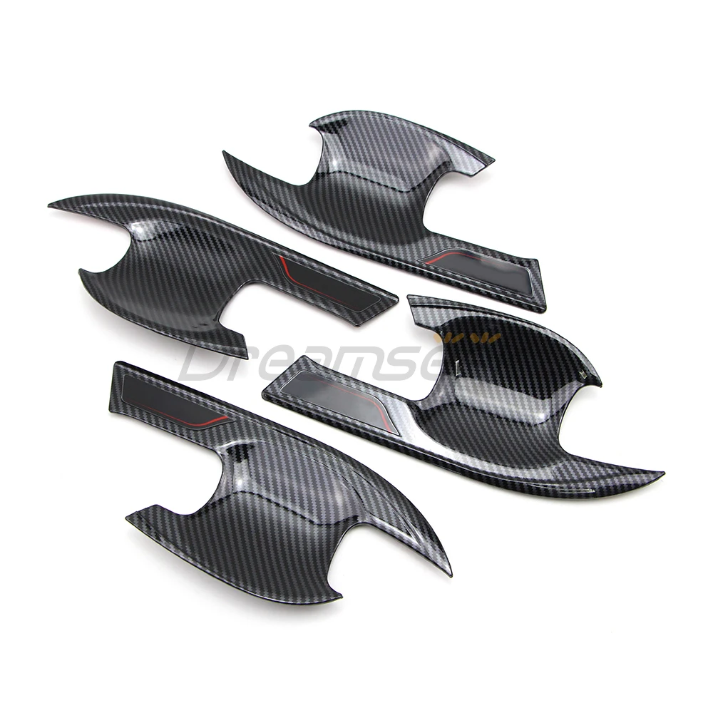 4PCs Car Door Handle Cup Bowl Cover For Honda Accord 2018 2019 2020 2021 2022 Exterior Molding Trim Carbon Fiber Look