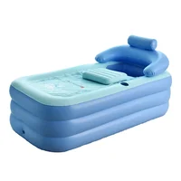Folding Household Bathtub Adult Inflatable Bathtub Thickened Children's Bathtub 160×84×64cm Blue PVC Material 1
