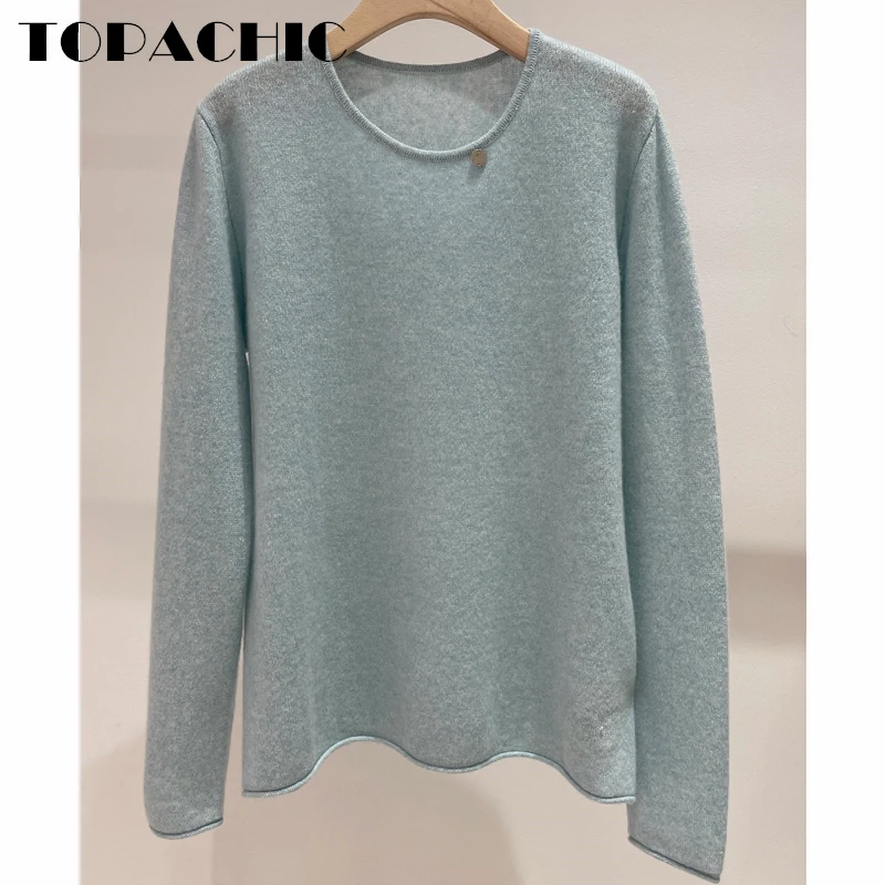 

12.7 TOPACHIC Women's Comfortable Soft Cashmere Sweater Thin Knitted Long Sleeve Classic Pullover Top