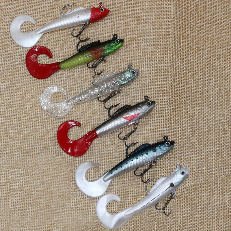Leurre souple 6 pièces Swim Tail pour bar et carpe - Appât artificiel silicone wobblers pêche
