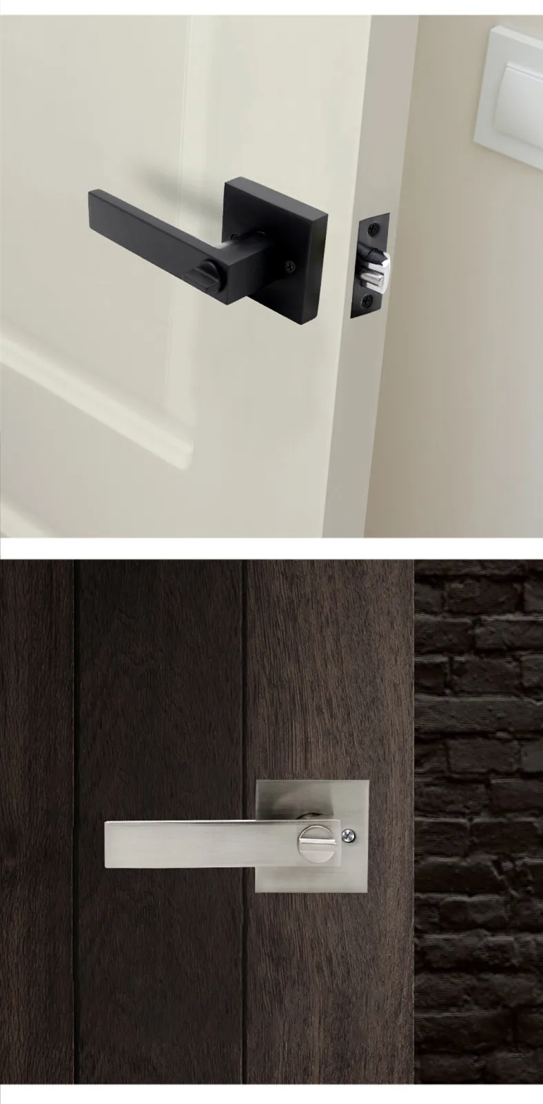 Description Picture 3 of itemBathroom Door Handle Three-lever Lock Solid Zinc Alloy Square Door Lock Bedroom Mute Single Tongue Lockset Home Hardware Fitting