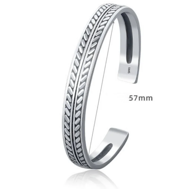 Silver Color Retro Leaf Bangle for Women Men Simple Fashion Ethnic Style Cuff Bangles Party Jewelry Gifts