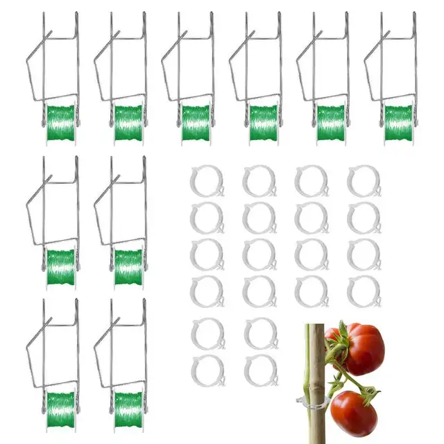 Paradicsomhörhorog 10Db Szőlőhorgok 20 Klipekkel Paradicsom Tartóhorgok 15 Méteres Zsineggel Az Üvegházhatású Kert Hegymászáshoz