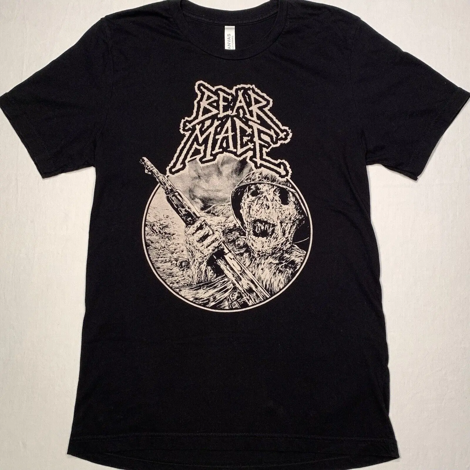 Bear Mace Band Shirt Uomo Medium Black Band Zombie Soldier Skeleton Death Metal Maniche Lunghe