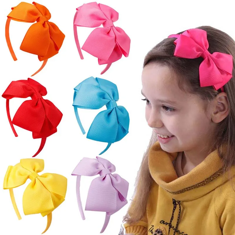 Oaoleer Hair Accessories 4'' Bow Hairband For Girls Handmade Solid Ribbon Headbands with Satin Hoops Kids' Daily Life Headwear