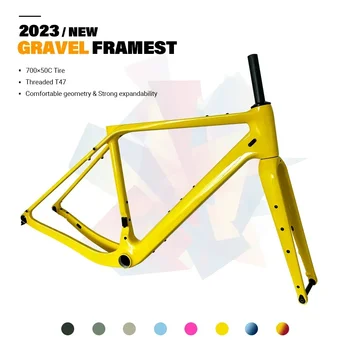 2023 NEUE GT30 Carbon Gravel Rahmen Flache Montage Scheibenbremse 700C * 50C Gewinde T47 Interne Kabel Gravel Fahrrad Frameset Rennrad 1
