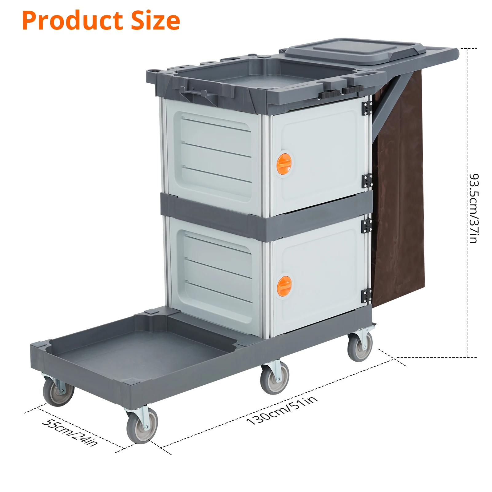 Double Cabinet With Trash Cover Cleaning Trolley Multi-Purpose Engineered Plastic Housekeeping Cart Bag Hand Push Utility Cart