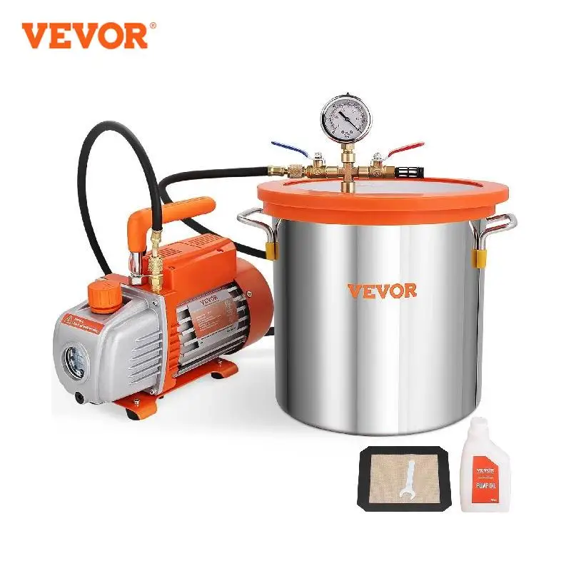 

VEVOR 3GAL/5GAL Vacuum Chamber&3.5CFM Pump Kit Tempered Glass Lid Vacuum Degassing Chamber Kit for Stabilizing Wood, DIY Epoxies