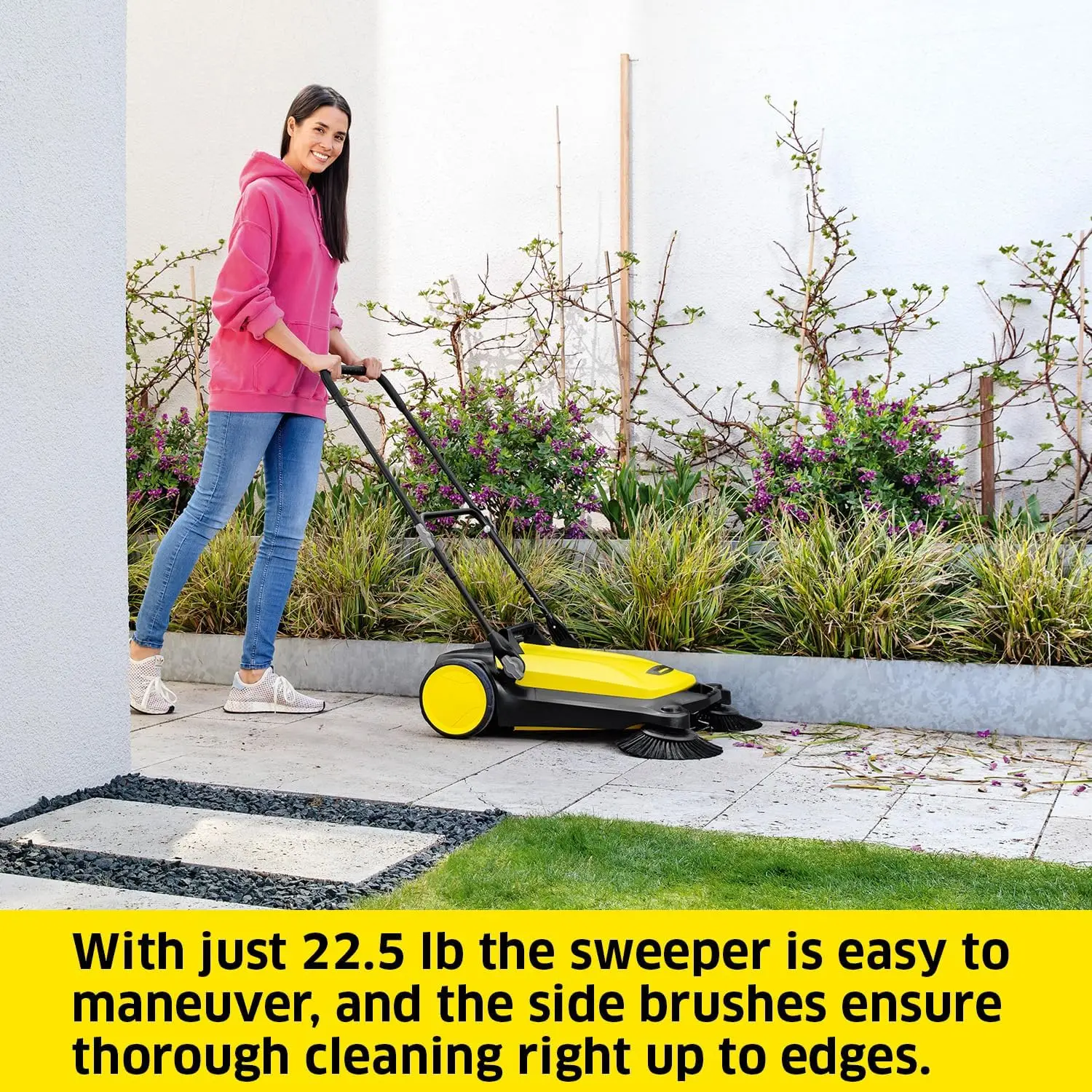 S 4 Twin Walk-Behind Outdoor Hand Push Sweeper-5.25 Gallon Capacity-26.8" Sweeping Width Sweeps up to 26,000 ft&sup2;/Hour