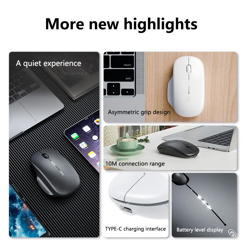 Inphic Bluetooth 마우스 충전식 사무실 무음 무선 마우스 배터리 레벨 디스플레이 노트북 및 태블릿 용 초박형