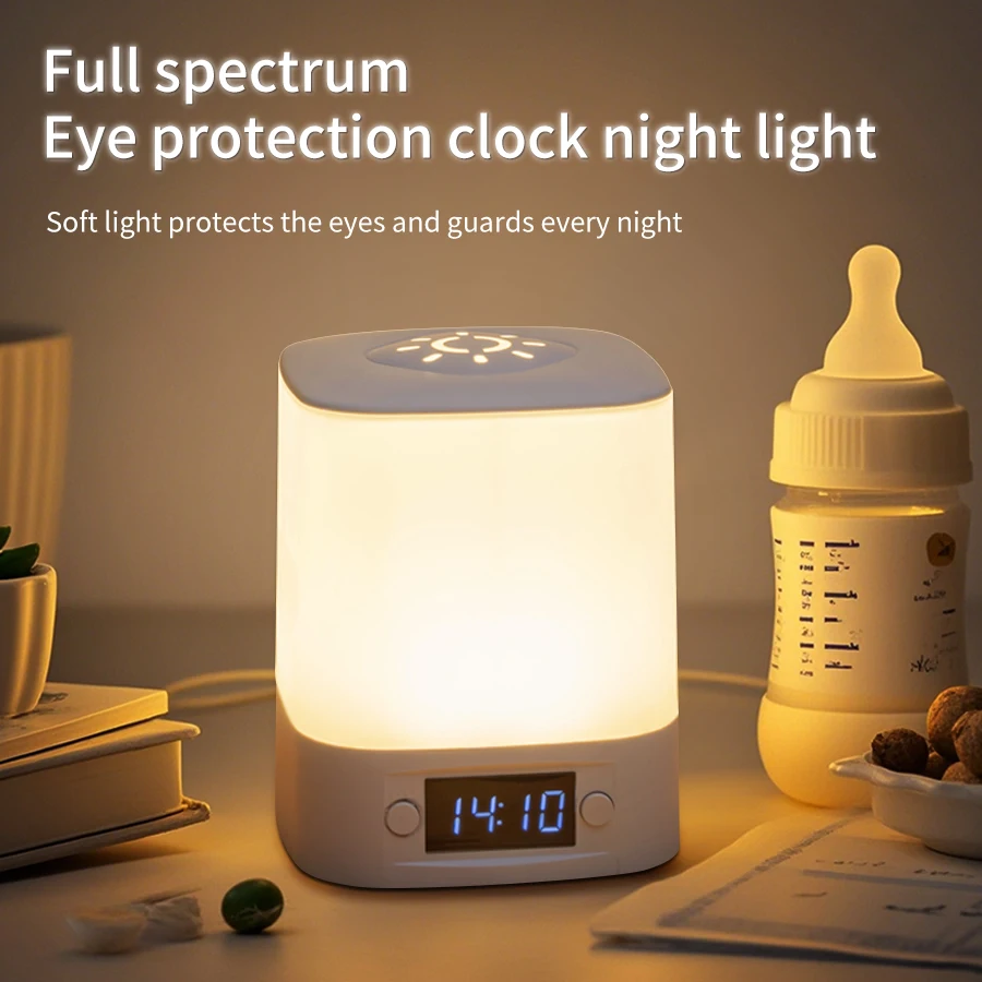 Bedside Night Light Rechargeable Reading Desk Lamp with Clock Time Display Sleeping Lamp for Baby Nursery Bedroom Nightlights