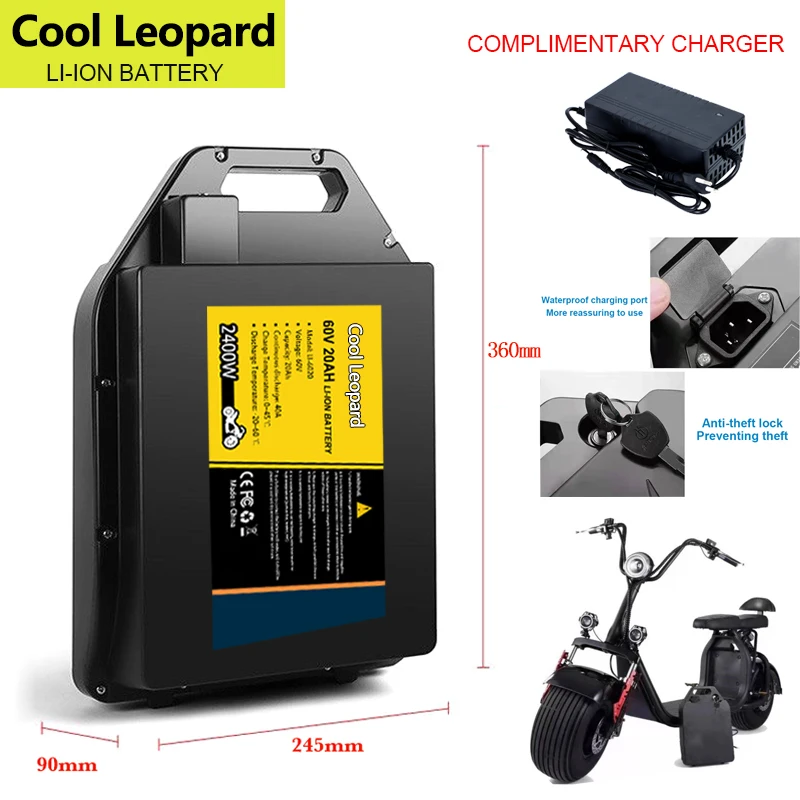 

18650 16S 60V High Power 2400W 20ah/30ah Waterproof Lithium Battery BMS Electric Motorcycle Scooter Bike Duty-Free.