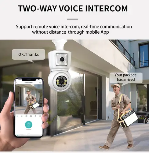 8MP E27 Bulb WiFi Camera 4K Dual Lens Dual Screen Cam Auto Tracking Two Way Audio Night Vision CCTV Security Protection ICSEE - Image 3
