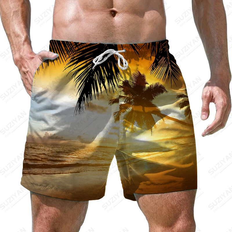 2023 Summer New Men's Coconut Trees Printed Shorts In Hawaii Beach Party Men's Shorts Fashion Street Casual Beach Shorts