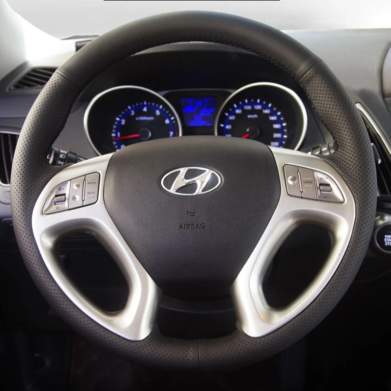 Passen Sie die rutschfeste, atmungsaktive Mikrofaser-Leder-Auto-Lenkradabdeckung für Hyundai ix35 Tucson 2 2011–2015, Autozubehör an