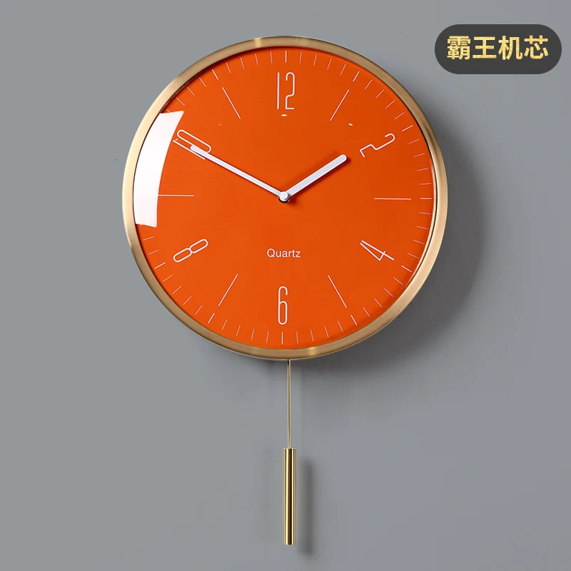 Gold Pendulum Metal Wall Clock Color:Orange;Sheet Size:38X90CM