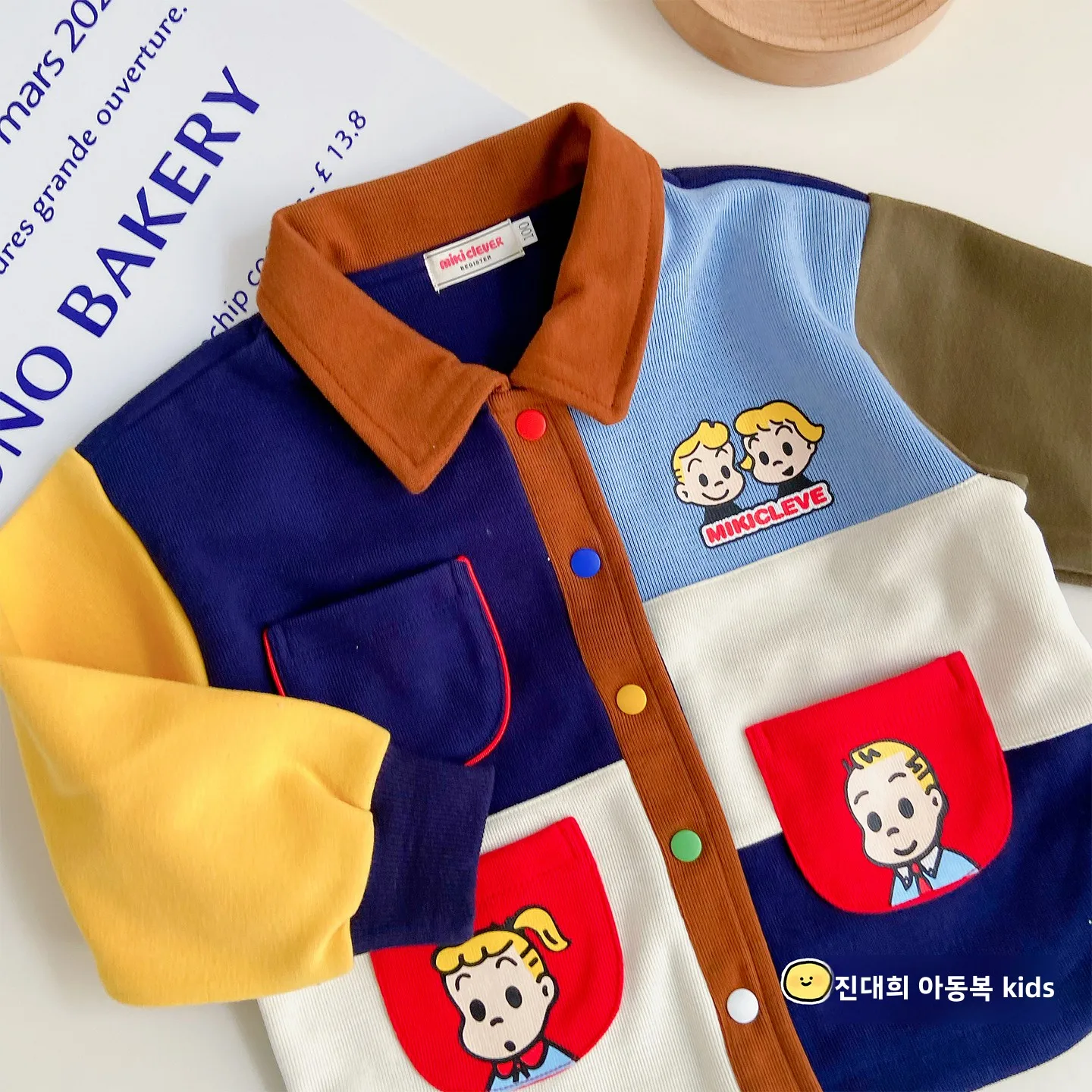 소년용 봄 가을 턴다운 칼라 재킷 아우터 긴팔 면 프린트 가디건 스타일 아동복 봄 패션