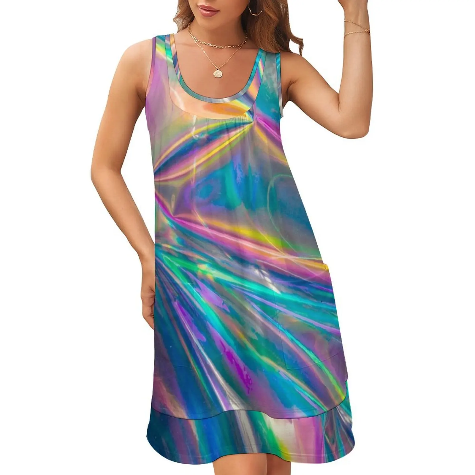 

Голографическое платье без рукавов с U-образным вырезом, накладное платье из двух частей, Платья для особых мероприятий, женская одежда