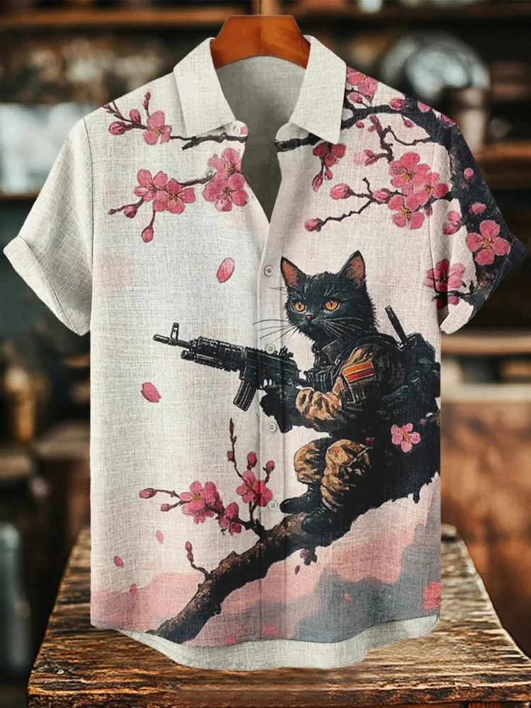 Dress Shirt Cat Button Down Shirt Mens Shirt Cat Long Sleeve CAT
