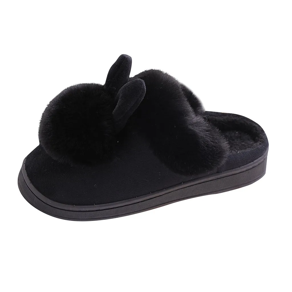 Women'S Winter Plush Rabbit Ear Indoor Cotton Mop Thick Soft Sole Slides Men Women Indoor Floor Flat Home Non-Slip Shoes 3