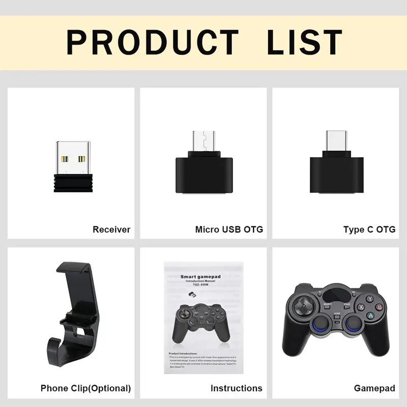 Manette de jeu sans fil 2,4 GHz avec adaptateur OTG pour smartphone, tablette, PC ou Smart TV Android P3_voghion.com