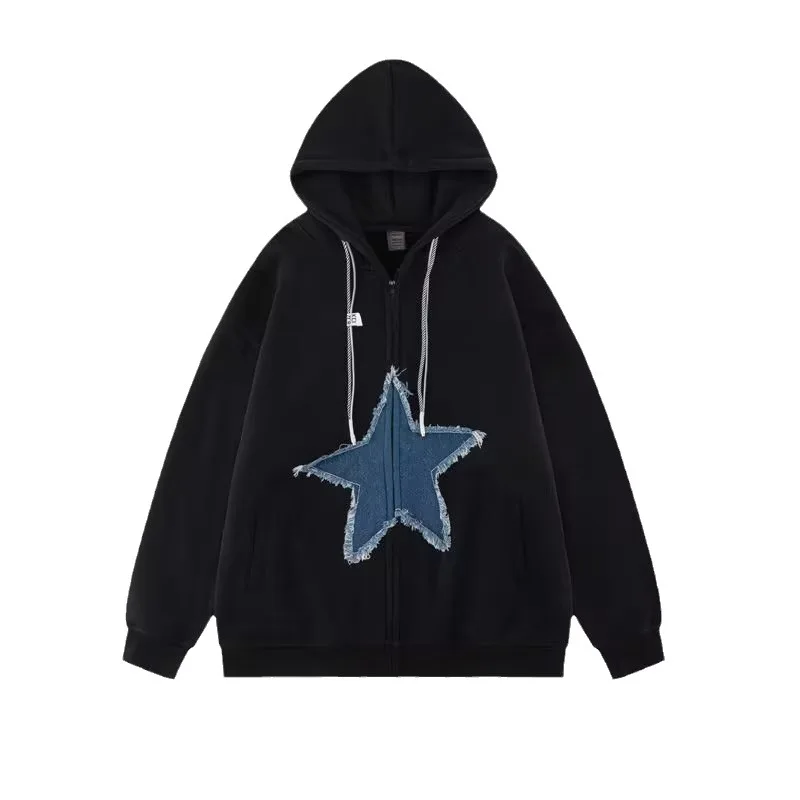 

Kpop 5-Star stickers hooded sweaters autumn and winter plush loose retro star Y2k Harajuku 90S Girl Oversize Cheap Couple Street