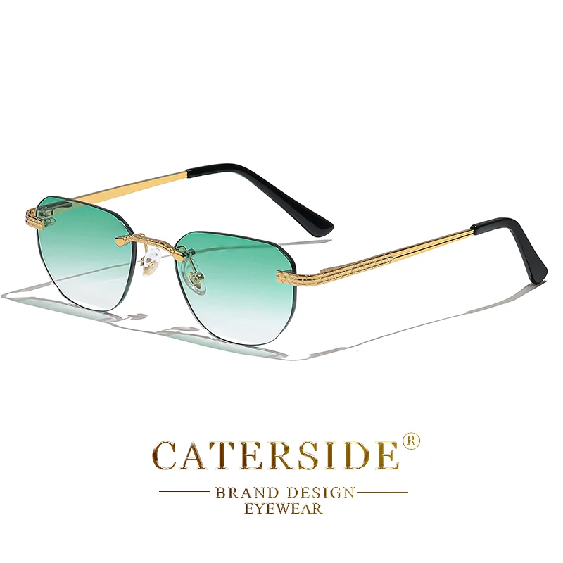 CATERSIDE Neue Retro Randlose Sonnenbrille für Herren Pilotenbrille mit Kupfernickel-Rahmen Markendesign Sonnenbrillen für Damen Festival Party Reise Eyewear – Detail 11
