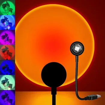 로맨틱 일몰 프로젝터 램프, Usb 틱톡 분위기 램프, LED 야간 조명, 침실 커피 매장 라이브 벽 장식 조명