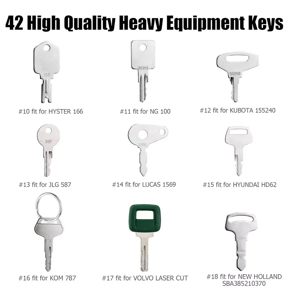 42 Keys Heavy Equipment Construction Ignition Key For Caterpillar Jcb Yanmar Kobelco Volvo BOBCAT Hitachi Komatsu Excavator