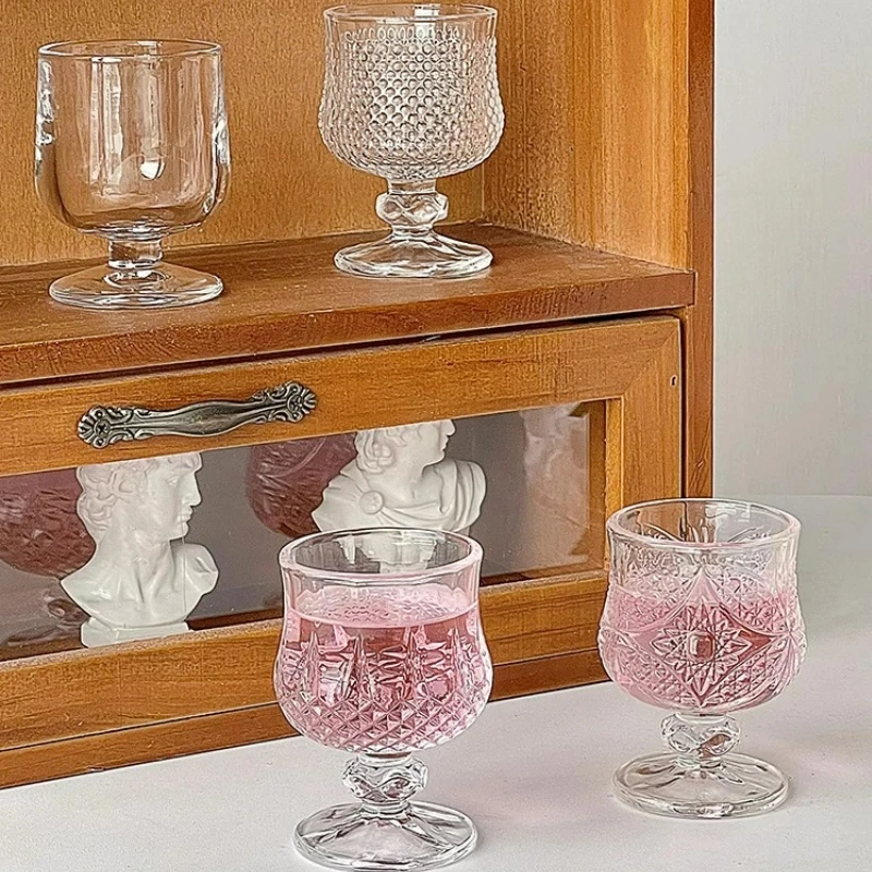 Korean Style Engraved Glasses Cup Mini Cups Short Glass Cup For Soju Sake Liquor Short Stemmed Glass Home Accessories drinking glass