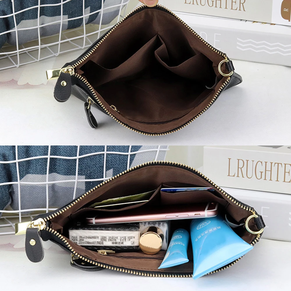 Soft Solid Color Genuine Leather Shoulder Bags Handbag Adjustable With Strap Women Fashion Crossbody Bag Purse Zipper Tote Bag