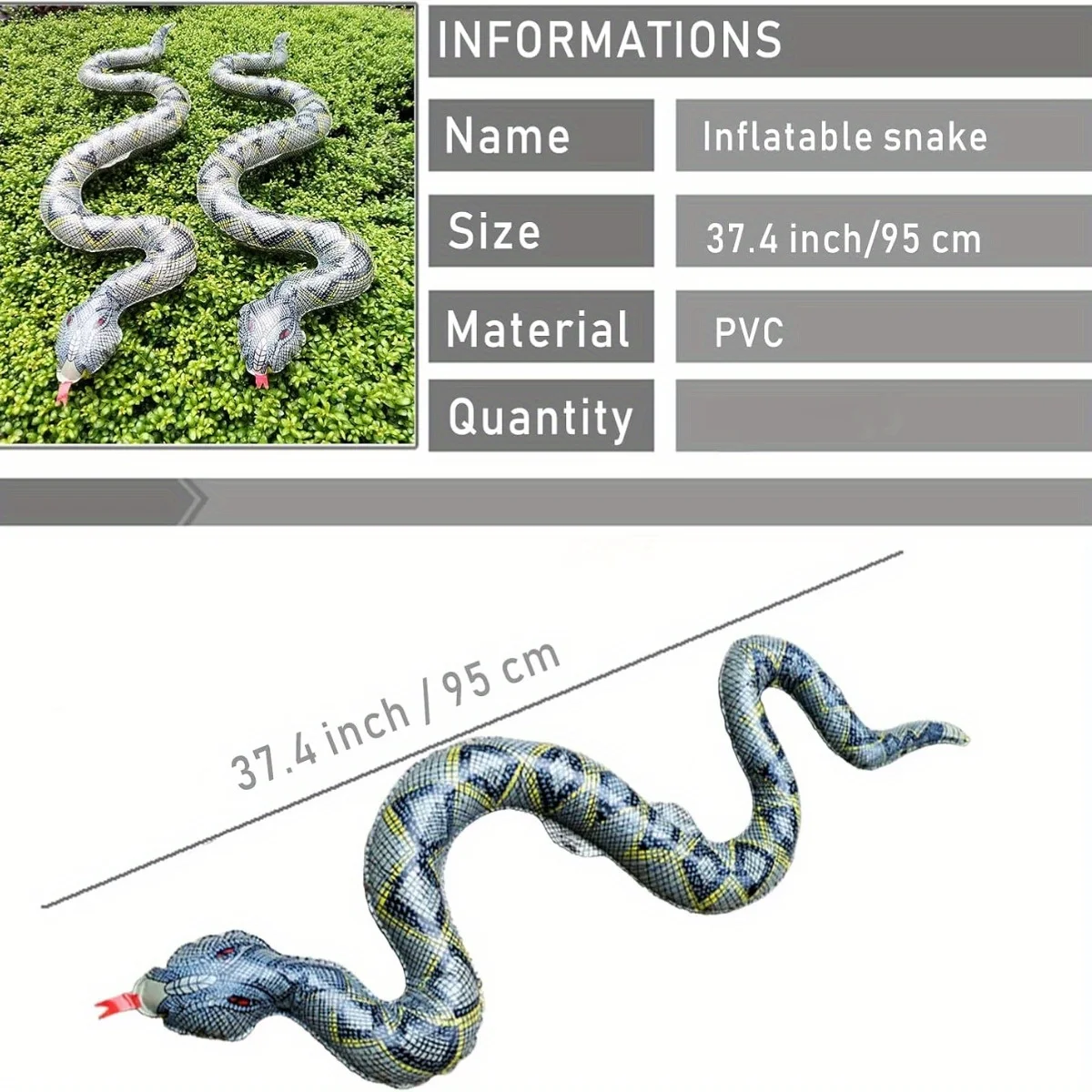 Description Picture 2 of item1pc/3pcs Inflatable Snake, Fake Snake 37.4-inch Large Inflatable Snake for Garden Pool Halloween Decoration