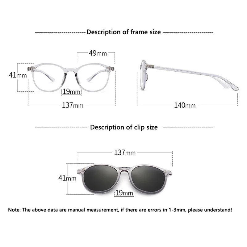 Magnetic Polarized Sunglasses with Soft Transparent Frame and Clear Lens