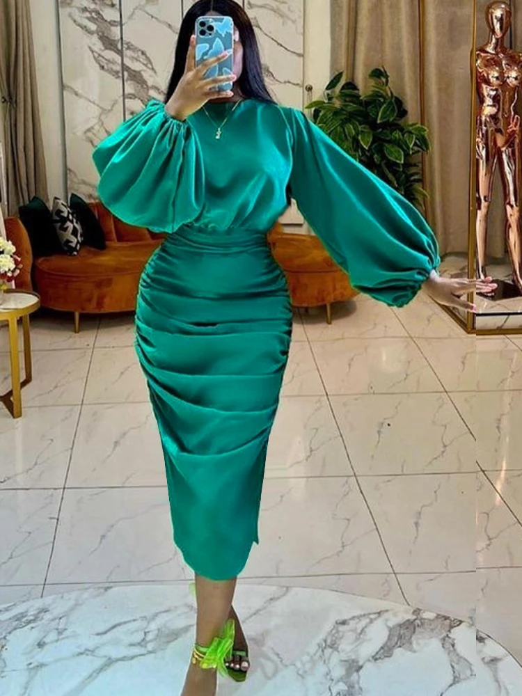 Green Dress Women Long Sleeves Emerald Green Church Dresses Long
