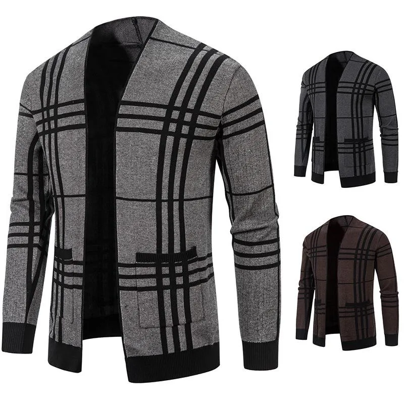 

Men's Knitted Cardigan Plaid Slim Jacket Knitted Cardigan