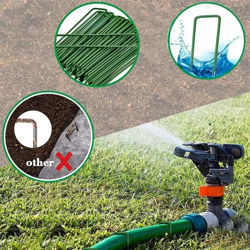 6Inch Garden Stakes Galvanized Landscape Staples Green U-Type Turf Staples for Artificial Grass Rust Proof Sod Pins Stakes 20Pcs