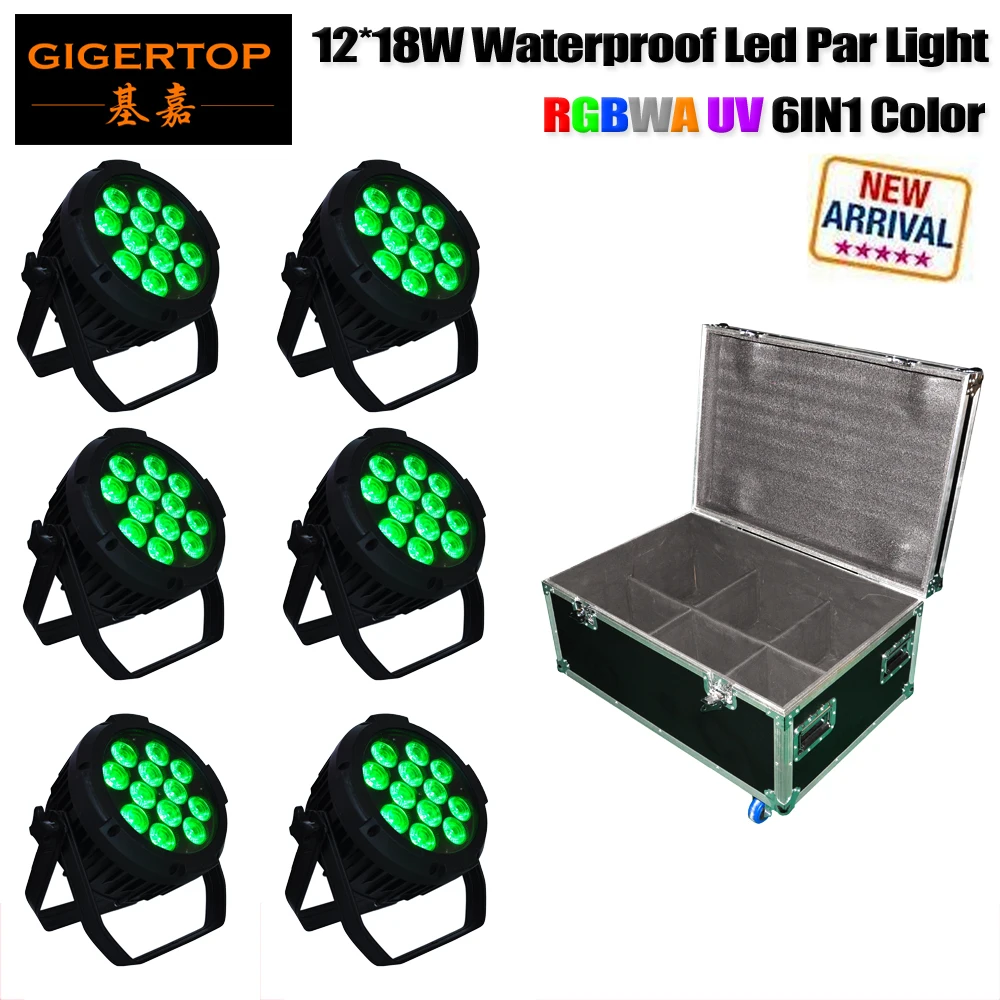 

6IN1 Flightcase Pack 12x18W Led Big Lens Aluminum DMX Waterproof Par Light Disco Party Lights for Church Event, Birthday,Wedding