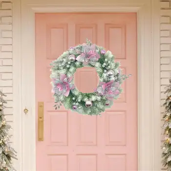 2025 New Christmas Pink Wreath Christmas Tree Pendant Door Hanging Arrangement Bow Wreath Christmas Decoration