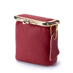 Genuine Leather Women's Mini Makeup and Coin Purse with Golden Clasp (Burgundy)