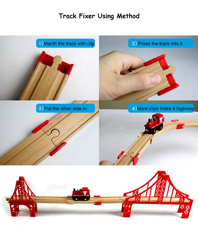 Alle Arten von Holz schienen zubehör Buche Holz Eisenbahn Eisenbahn Gleis verbinder Spielzeug für alle Marken Holz schienen Spielzeug für Kinder – Detail 15