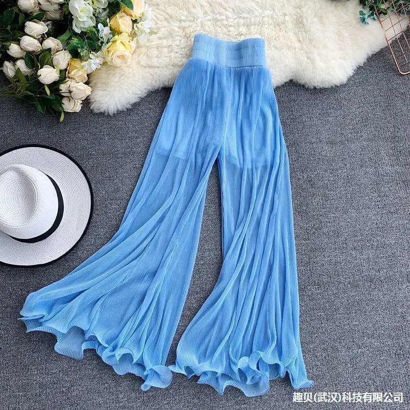 Elegant Trouser Casual Bottoms Pop Women High Waist Loose Fashion Pleated Pants 2022 Summer New Wide-leg Pants Female Streetwear