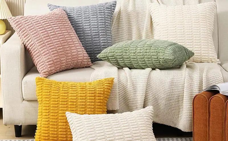 

Corduroy Pillowcase Throw Pillow Covers Durable Modern Striped Square Cushion Solid Color Simple Square Home office Accessories