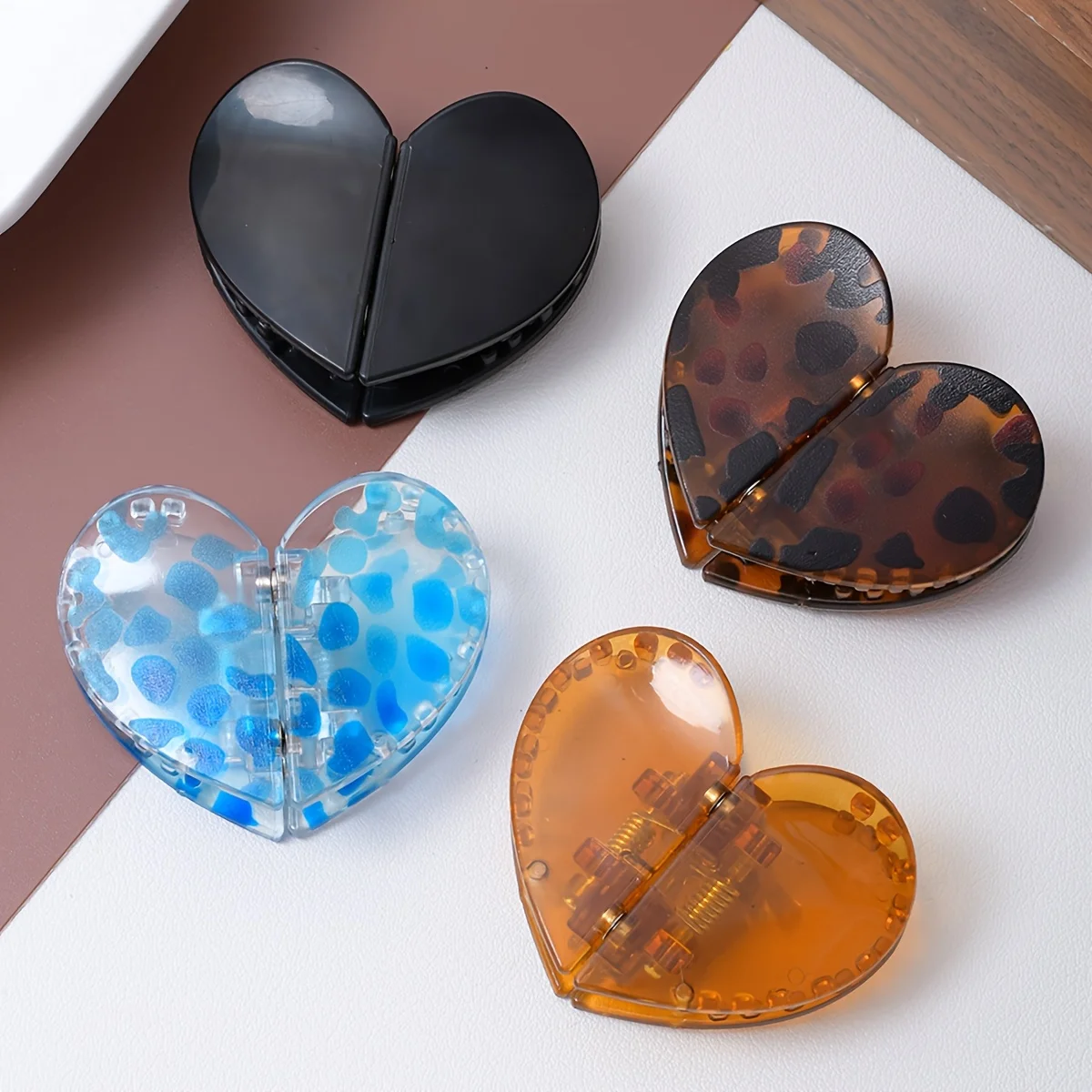 Leopard Print Heart Magnetic Hair Claw Clips - Detachable Vintage Style