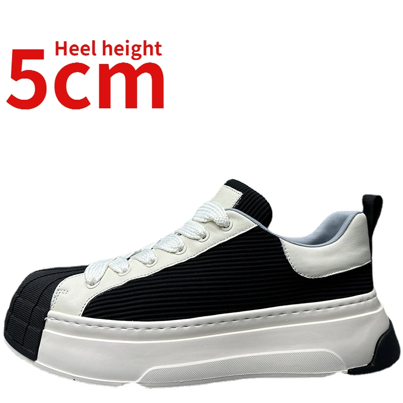 

Men's Trend Shoes Genuine Leather Breathable Lightweight Thick Sole Black/White Fashionable Sports Casual Elevator Shoes for Men