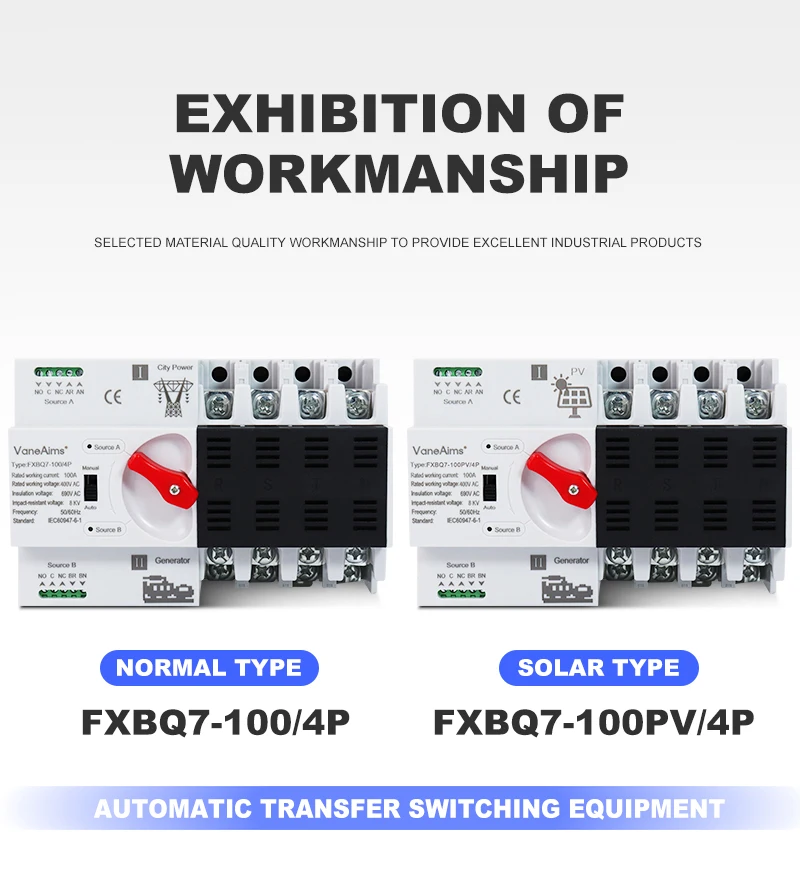 Description Picture 2 of itemDin Rail 4P ATS Automatic Transfer Switch 63A 100A Dual Power Selector Switches Uninterrupted Power Generator Photovoltaic Solar